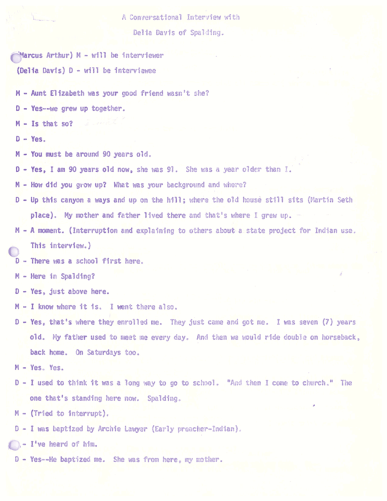 Collection page 1 — Della Davis interview opening